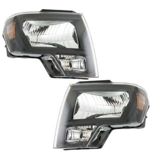 Headlight Lamp Halogen Black LH RH Pair Set Compatible with 09-14 Ford F150 Pickup Truck