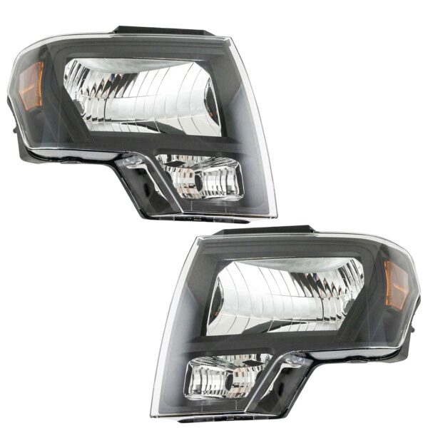 Headlight Lamp Halogen Black LH RH Pair Set Compatible with 09-14 Ford F150 Pickup Truck
