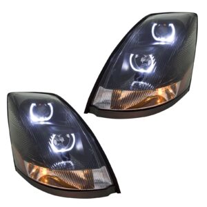 Black LED Performance Halogen Headlight Lamp Set Compatible with Volvo VN VNL VNM