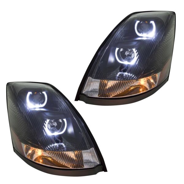 Black LED Performance Halogen Headlight Lamp Set Compatible with Volvo VN VNL VNM