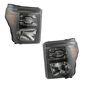 Halogen Headlight Lamp Assembly Black Housing LH RH Pair Compatible with Ford Super Duty