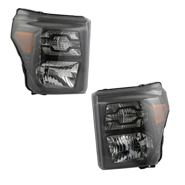 Halogen Headlight Lamp Assembly Black Housing LH RH Pair Compatible with Ford Super Duty