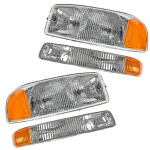 Headlight Headlamp & Corner Parking Lights Set Kit for GMC Sierra Truck Yukon