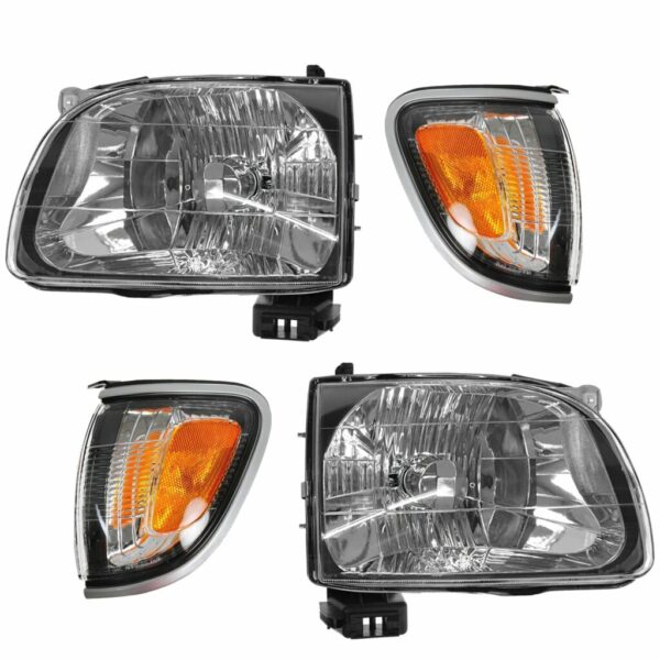 Headlight Parking Light Lamp LH RH 4 Piece Kit Silver for 01-04 Tacoma Truck