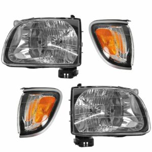 Headlight Parking Light Lamp LH RH 4 Piece Kit Silver for 01-04 Tacoma Truck