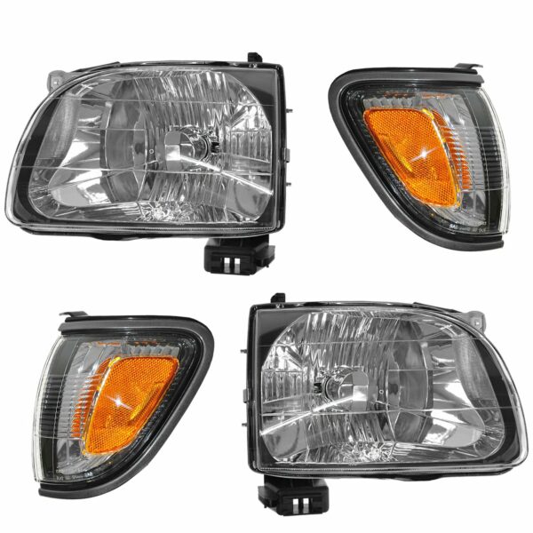 Headlight Parking Light Lamp LH RH 4 Piece Kit Gray for 01-04 Tacoma Truck
