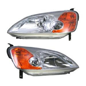Headlights Headlamps Left & Right Pair Set for 01-03 Honda Civic 2 Door Coupe