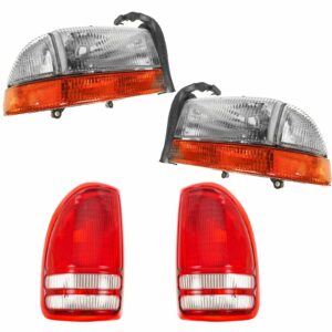 Headlight Tail Light Lamp Kit Set of 4 Compatible with 97-04 Dodge Dakota Truck