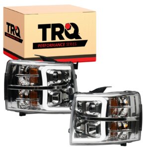 TRQ Performance Projector Headlight Set Chrome LED Bar for Chevrolet 07-14 Silverado 1500