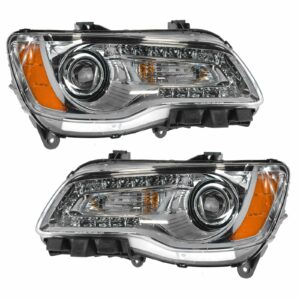 Headlight Headlamp Halogen Chrome Bezel Pair Set LH RH for 11-14 Chrysler 300