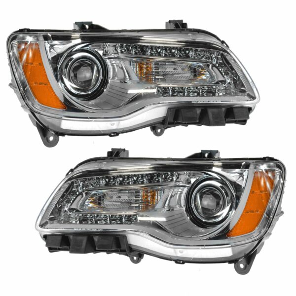 Headlight Headlamp Halogen Chrome Bezel Pair Set LH RH for 11-14 Chrysler 300