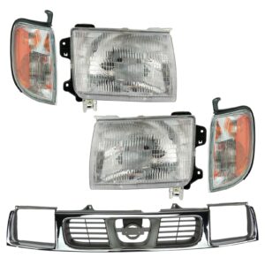 Grille Headlights & Parking Lights Kit Compatible with 98-00 Nissan Frontier
