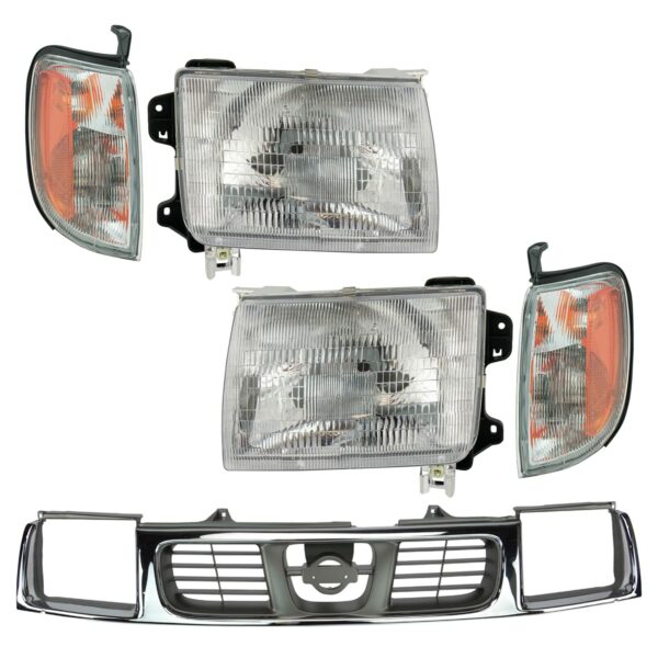 Grille Headlights & Parking Lights Kit Compatible with 98-00 Nissan Frontier