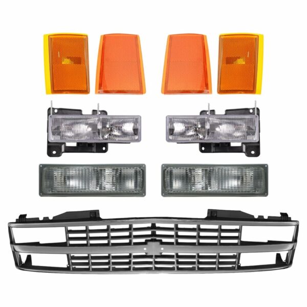 Headlight Parking Light Lamp Chrome Black Grill Kit 9 Piece for Chevy Truck SUV
