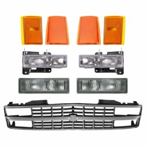 Headlight Parking Light Lamp Chrome Black Grill Kit 9 Piece for Chevy Truck SUV