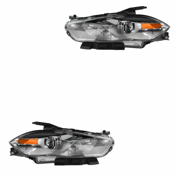 Headlights Headlamps Chrome HID Driver LH & Passenger RH Pair Set for Dodge Dart