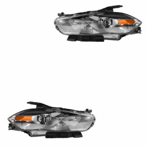Headlights Headlamps Chrome HID Driver LH & Passenger RH Pair Set for Dodge Dart