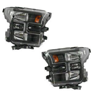 Headlight Lamp Assembly w/ Black Housing LH RH Pair Compatible with Ford F150 Pickup Truck