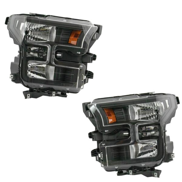 Headlight Lamp Assembly w/ Black Housing LH RH Pair Compatible with Ford F150 Pickup Truck