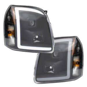 Performance Projector Headlight Set Black LED Bar for 07-13 GMC Yukon