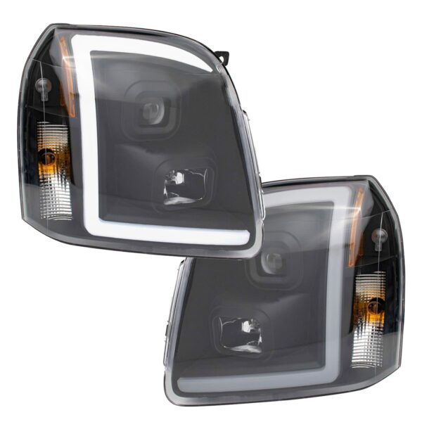 Performance Projector Headlight Set Black LED Bar for 07-13 GMC Yukon