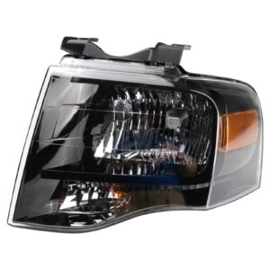 Left Black Housing Headlight Compatible with 2007-2013 Ford Expedition