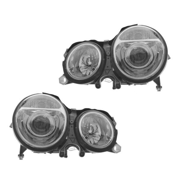 Projector Headlight Headlamp w/ Chrome Bezel Pair Set for Mercedes E Class