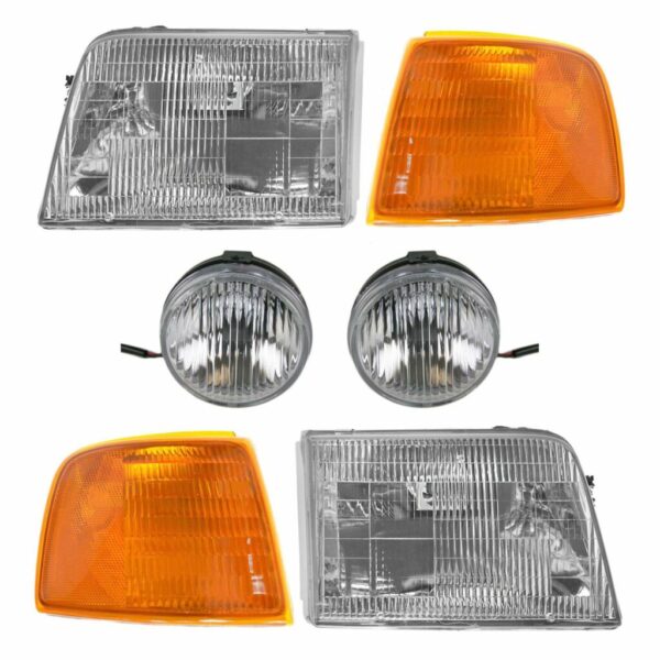 Headlight Fog Lamp Parking Light 6 Piece Kit Set for 93-97 Ford Ranger Truck