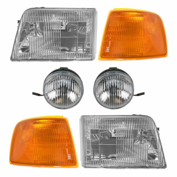 Headlight Fog Lamp Parking Light 6 Piece Kit Set for 93-97 Ford Ranger Truck