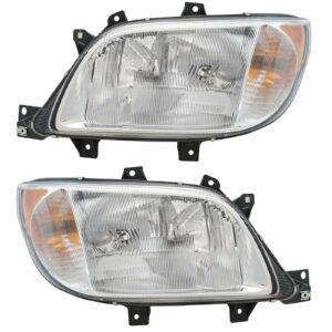 Halogen Headlights Headlamps Left & Right Pair Set New for 2002-2006 Dodge/Freightliner Sprinter 2500 & 3500 Van for Models without Fog Lights