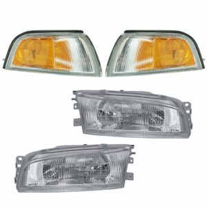 Headlights Lamps Corner Turn Signals Set of 4 for 97-02 Mitsubishi Mirage Sedan