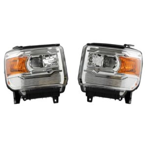 Halogen Headlight Lamp Assembly Chrome Housing LH RH Pair Compatible with GMC Sierra