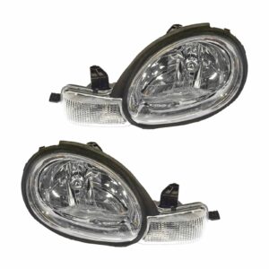 Headlights Headlamps w/ Chrome Bezel Left & Right Pair Set for 00-02 Dodge Neon