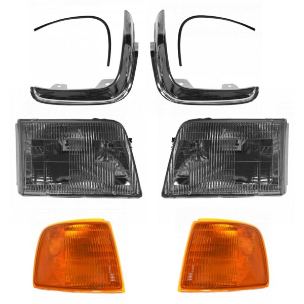 6 Piece Lighting Kit Headlights with Bezels & Corner Lights LH Driver & RH Passenger Sides for Ford Ranger