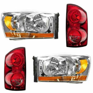 Headlight & Tail Light Lamp Kit Set of 4 Compatible with 07-09 Dodge Ram Pickup Truck