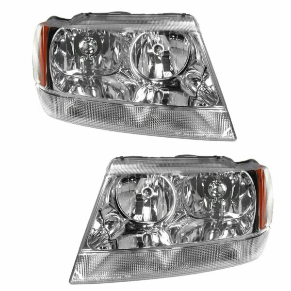 Headlights Headlamps Left & Right Pair Set for 99-04 Jeep Grand Cherokee Limited