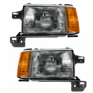 Headlights Headlamps w/ Chrome Trim Pair Set for 87-91 Bronco F-Series Truck