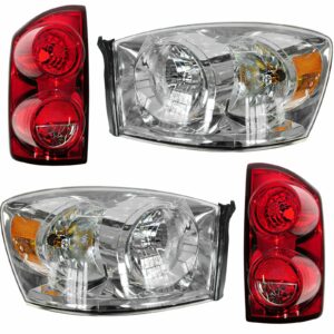 Headlight & Tail Light Lamp Kit Set of 4 for 07-09 Dodge Ram Pickup Truck