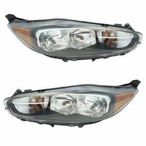 Headlight Halogen with Black Trim Pair Set Compatible with 2014-2017 Ford Fiesta S, SE & ST Models Only