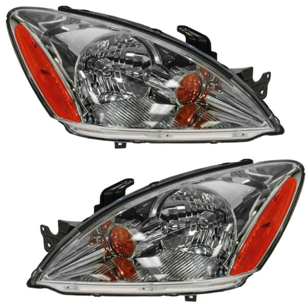 Headlights Headlamps w/ Chrome Background Left & Right Pair Set for 04-07 Lancer