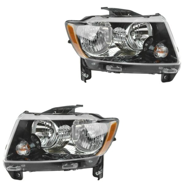 Headlight Headlamp Halogen Driver & Passenger LH RH Pair for 13-15 Jeep Compass