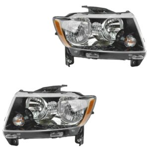 Headlight Headlamp Halogen Driver & Passenger LH RH Pair for 13-15 Jeep Compass