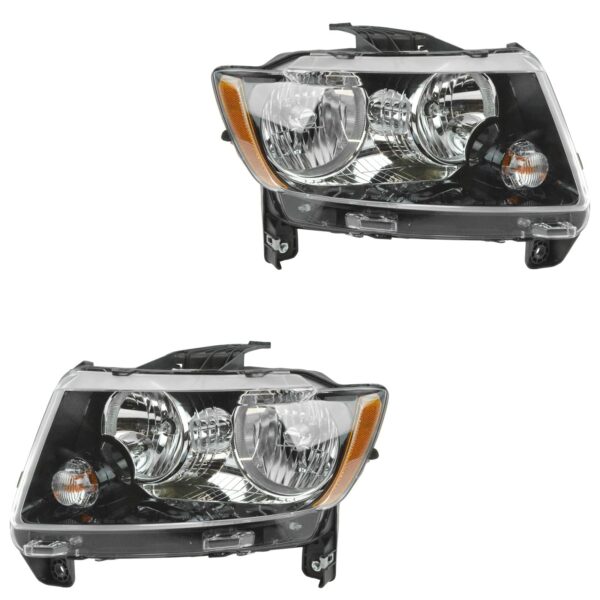 Headlight Headlamp Halogen Driver & Passenger LH RH Pair for 13-15 Jeep Compass