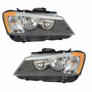 Halogen Headlight Headlamp Assembly LH RH Kit Pair Compatible with BMW X3 SUV Truck
