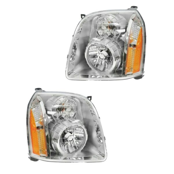 Headlights Headlamps Left & Right Lamp Pair Set of 2 for 07-13 GMC Yukon Denali