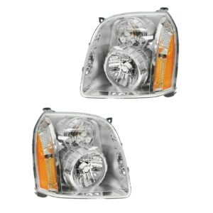 Headlights Headlamps Left & Right Lamp Pair Set of 2 for 07-13 GMC Yukon Denali