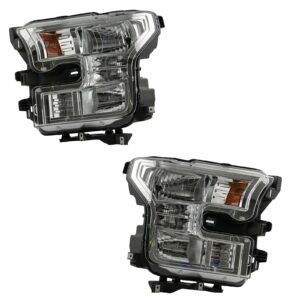 Headlight Lamp Assembly w/ Chrome Housing LH RH Pair Compatible with Ford F150 Pickup Truck