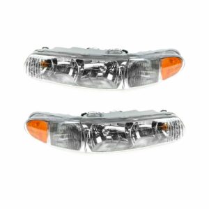 Headlights Headlamps w/ Side Marker Lights Left/Right Pair Set for Regal Century