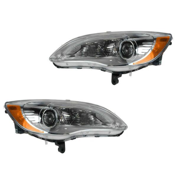 Headlights Headlamps Halogen Chrome Bezel LH & RH Pair Set for Chrysler 200