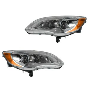 Headlights Headlamps Halogen Chrome Bezel LH & RH Pair Set for Chrysler 200